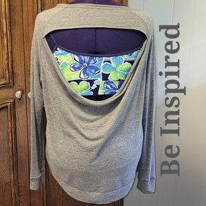 Be Inspired Studio gray work-out fashion long sleeve top sz: L